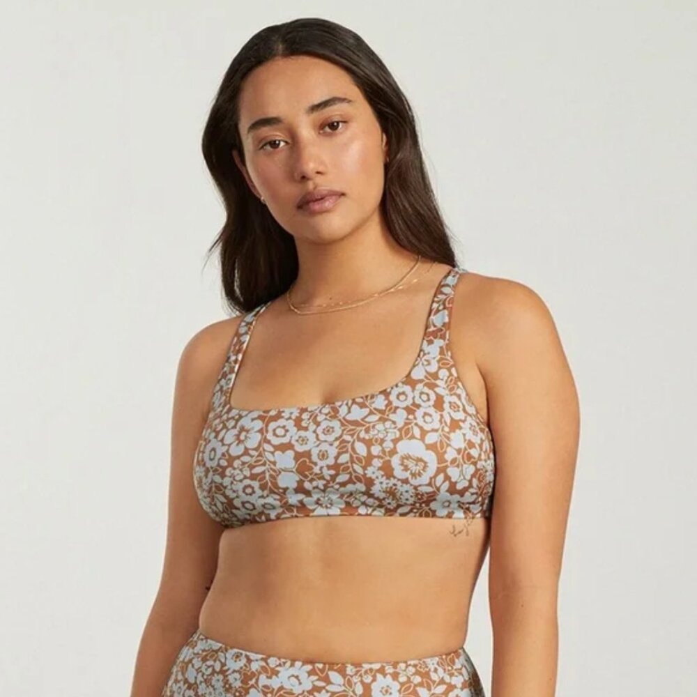 Everlane Square Neck Honey Floral Bikini Top